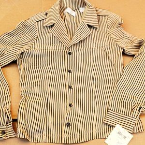 Dressy Tan and Black Stripped Long Sleeves Blouse Silky Reflects Size 2   NWT